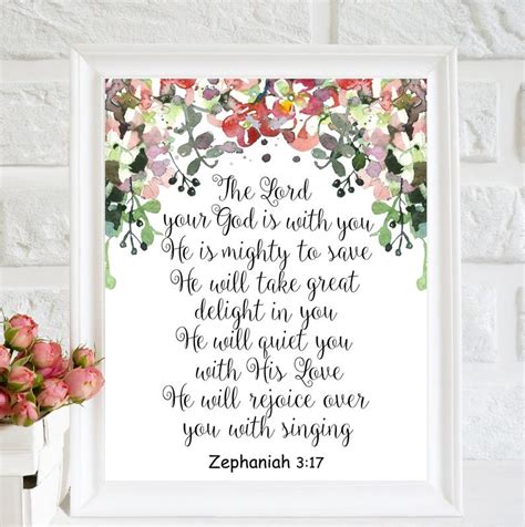 The Lord Your God Is With You Bible Verse Wall Art Zephaniah Etsy