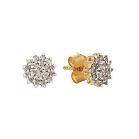 Revere 9ct Yellow Gold 025ct Diamond Cluster Stud Earrings 8474755
