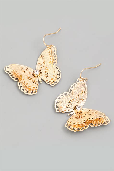 GOLD Rhinestone Butterfly Drop Earrings