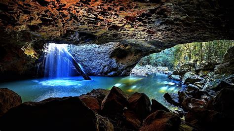 Hd Wallpaper Cave Waterfall Brisbane Queensland Australia