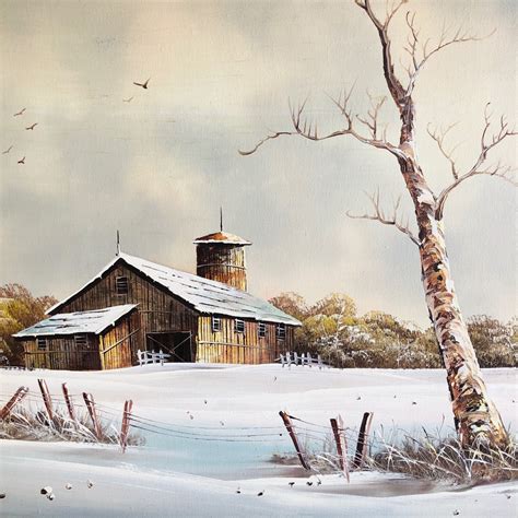 Beautiful Vintage Winter Barn Scene Oil Painting On Canvas Etsy