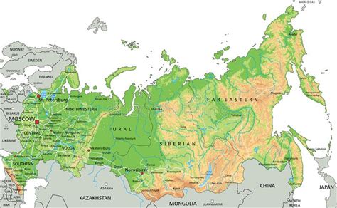 Gedetailleerde Rusland Administratieve Kleurenkaart Met Grenzen Van