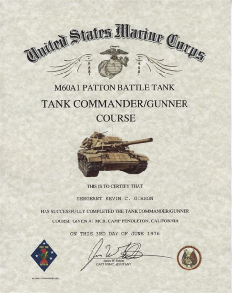 Usmc Tank Commander Gunner Course Certificate