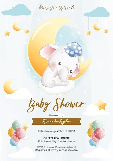 Plantilla De Invitaci N De Baby Shower Lindo Elefante Con Un Sombrero