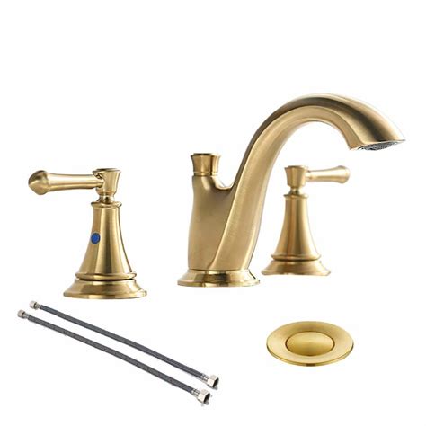 Check out our gold bathroom faucet selection for the very best in unique or custom, handmade pieces from our plumbing shops. Brushed Gold Lead- Free 8 Inch 2 Handles 3 Hole Widespread ...