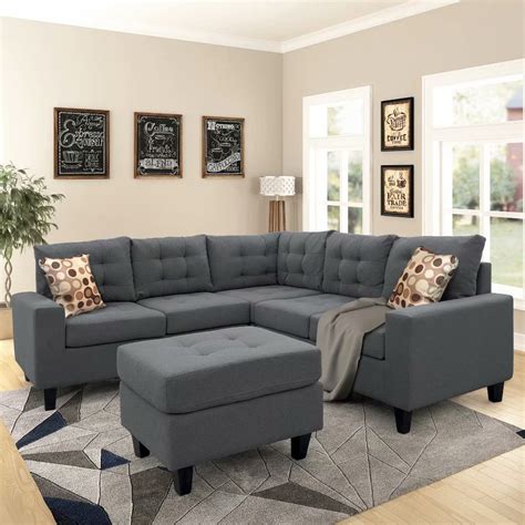 L Shape Sectional Symmetrical Sofa Set With Ottoman Living Room Sofa