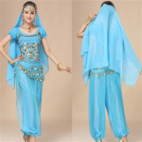 Light Blue Women Raqs Sharqi Costume Middle Eastern Arab Girl Burka Halloween Belly Dance Uniform