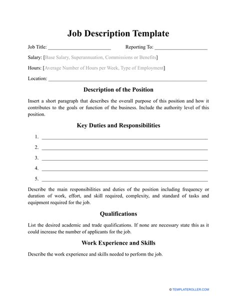 Job Description Template Fill Out Sign Online And Download Pdf Templateroller