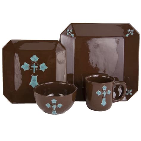 Turquoise Cross Dinnerware 16 Pcs Service For 4