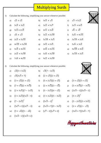 Multiplication Of Surds Worksheet