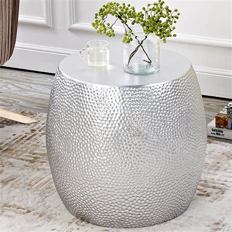 Silver Drum End Table Accent Table Modern For Living Room Homary