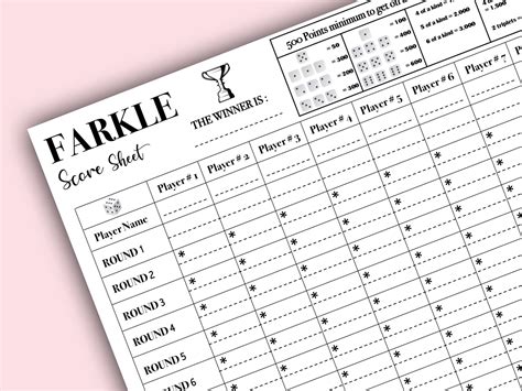 Farkle Score Card Printable File Pdf Download 85x11 Etsy