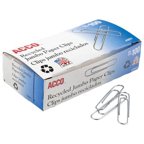 Acco Recycled Paper Clips Jumbo Smooth Silver 100 Count Etsy