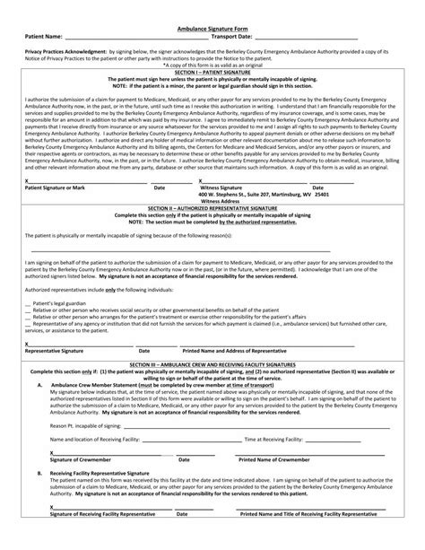 Pdf Ambulance Signature Form Dokumentips
