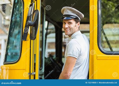 Bus Driver Smiling While Entering In Bus Stock Photo Image Of People