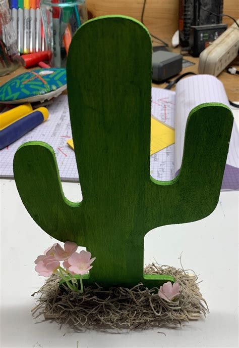 Wooden Decorated Cactus Etsy