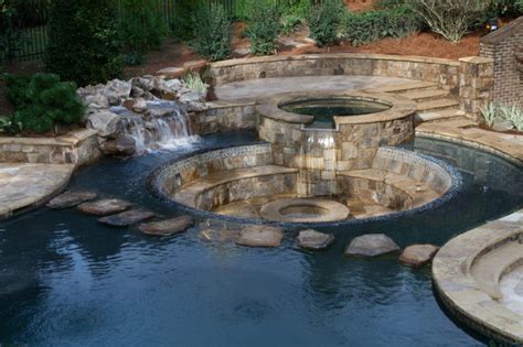 Rustic Pool With Incredible Sunken Patio And Fire Pit