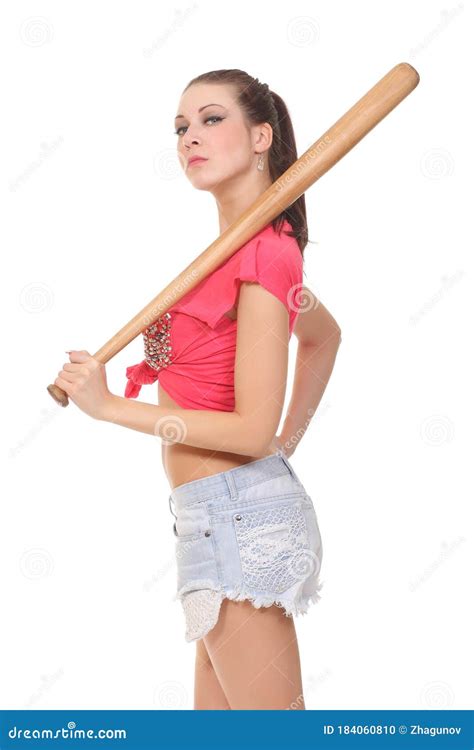 Brunette Woman With Baseball Bat Isolated Stock Photo Image Of Human