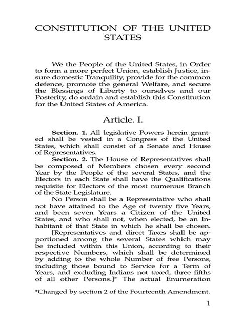 Constitution Of The United States Section 1 United States