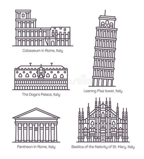 Mappa Dellitalia Con I Monumenti Illustrazione Di Stock