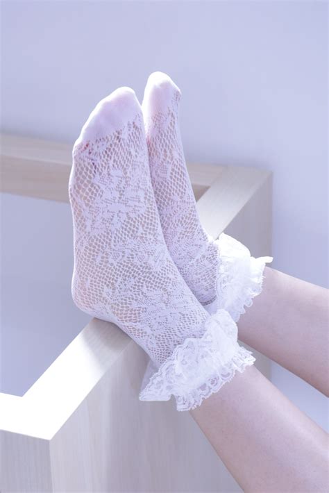 crochet lace trim socks white frilly socks lace socks pretty socks
