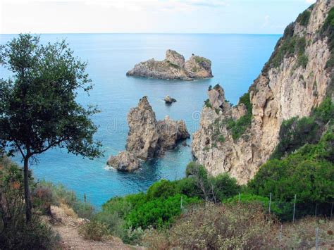 Blue Lagoon Coast Landscape Ionian Sea On Corfu Island Stock Photo Image Of Seashore Idyllic