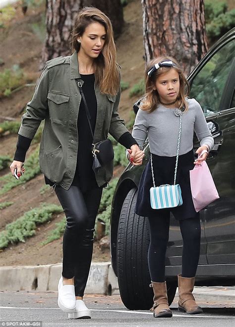 Jessica Alba Dons Skintight Leather Pants As She Takes Daughter Honor