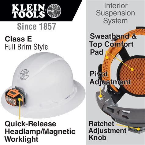 klein tools 60406 hard hat non vented full brim style with headlamp 92644600838 ebay