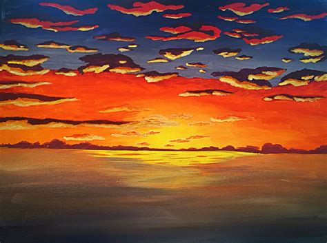 Sunset Acrylic Canvas Painting Ocean Sea Water Landscape Art