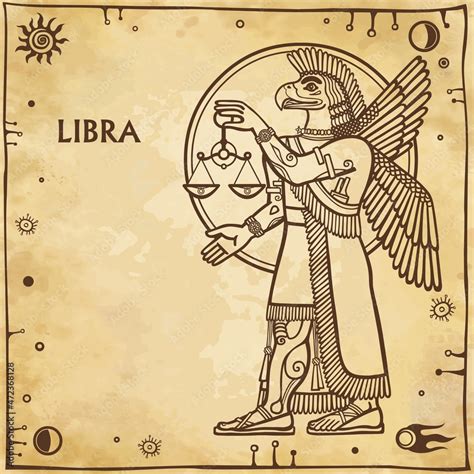 Zodiac Sign Libra Drawing Based On Motives Of Sumerian Art Full