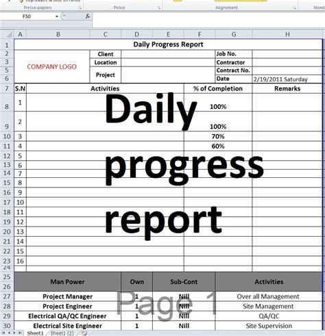Construction Project Progress Report Template Excel ~ Excel Templates