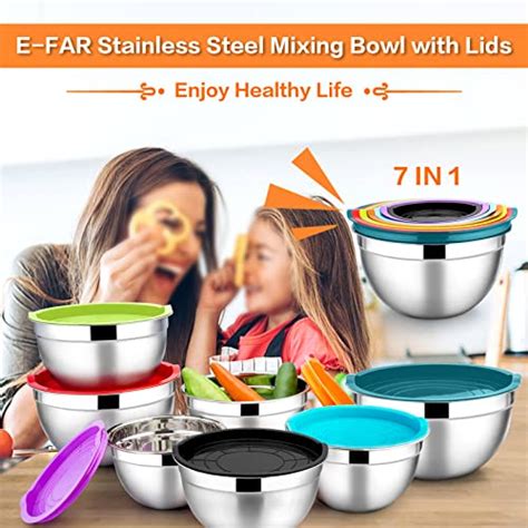 E Far Stainless Steel Mixing Bowls With Airtight Lids 7pcs Metal