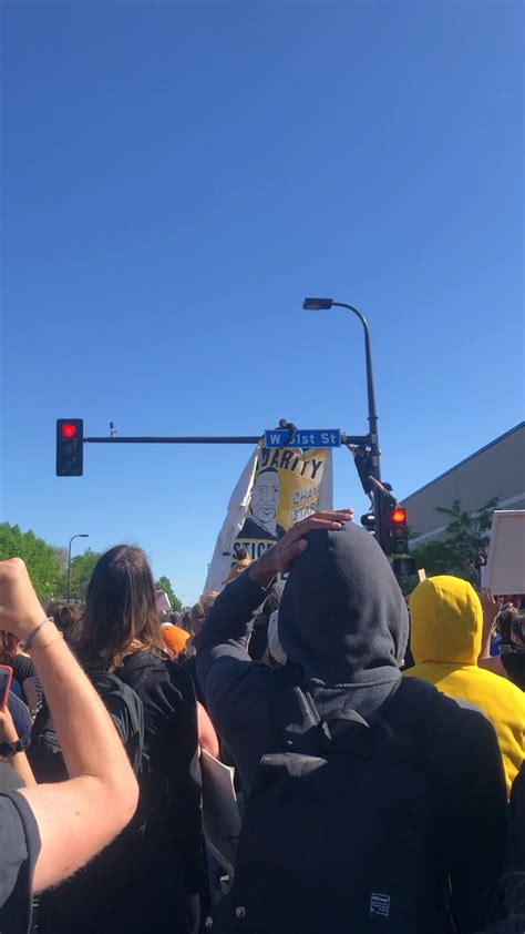 Justice For George Banner Hung On A Stoplight During The Protest At