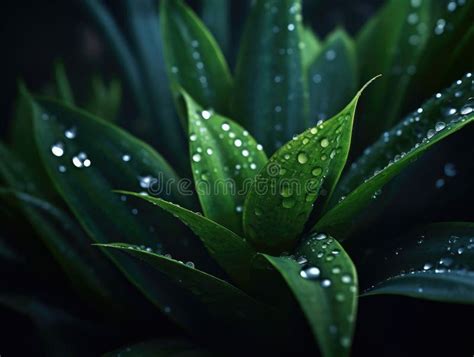 Large Green Plant With Several Droplets Of Water On Its Leaves These