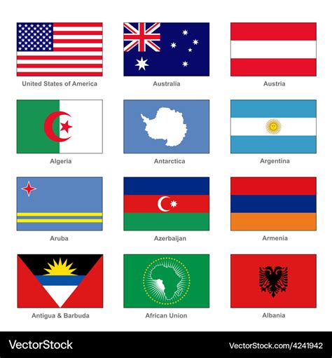 World Flags Set Name Country Of Letter Royalty Free Vector