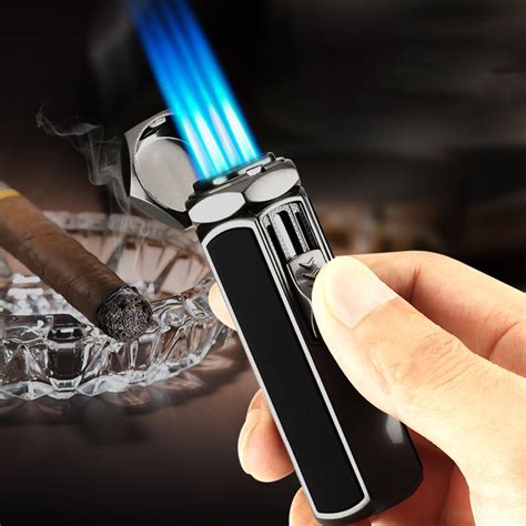 Jet Windproof Four Nozzles Cigar Cutter Lighters Metal Torch Turbo