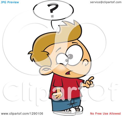 Cartoon Clipart Of An Inquisitive Caucasian Boy Asking A Question Royalty Free Vector