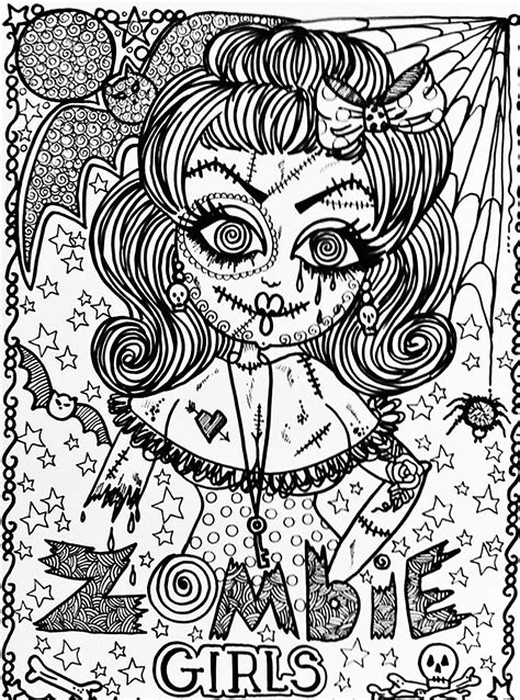 Halloween Zombie Girl Halloween Adult Coloring Pages