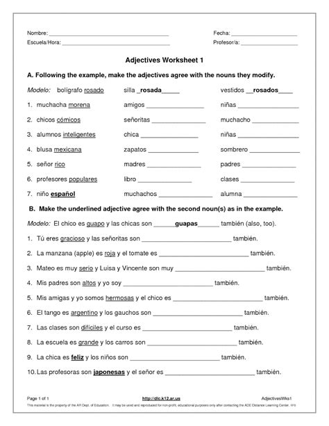 42 Demonstrative Adjectives Spanish Worksheet Worksheet Master