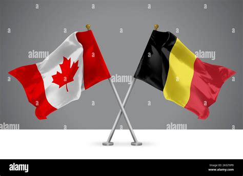 3d Illustration Of Two Wavy Crossed Flags Of Canada And Belgium Sign
