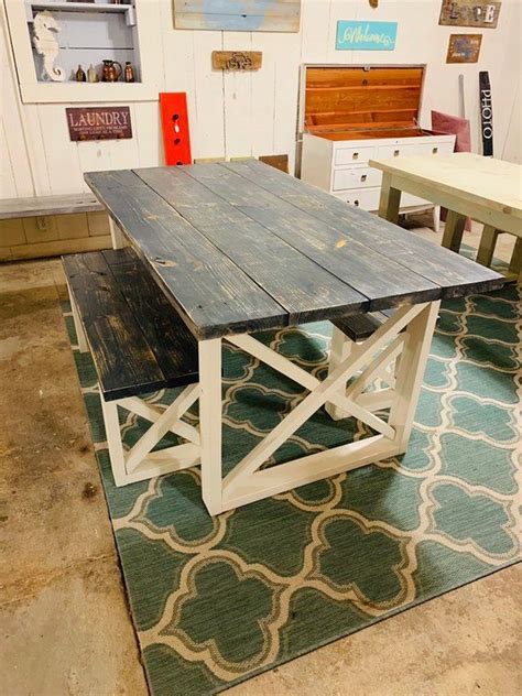 Gray farmhouse table with bench. Rustic Farmhouse Table With Benches with Carcol Gray ...