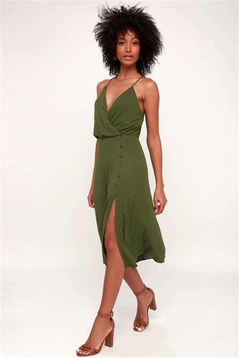 Lush X Lulus Dress Olive Green Midi Dress Ribbed Knit Dress