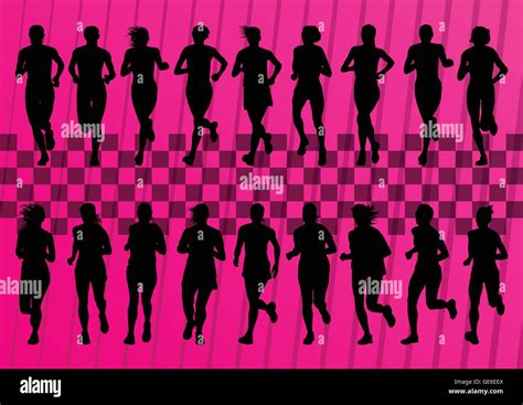 silhouettes of runners set vector background stock vector image and art alamy