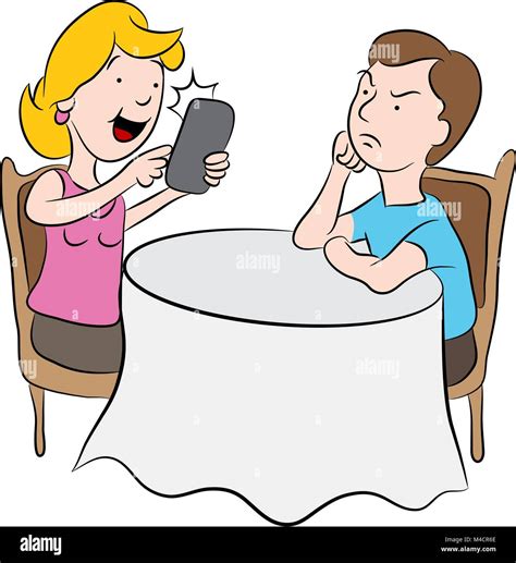 An Cartoon Image Of A Girl Who Is Being Rude To Her Date By Being Obsessed With Taking Selfies