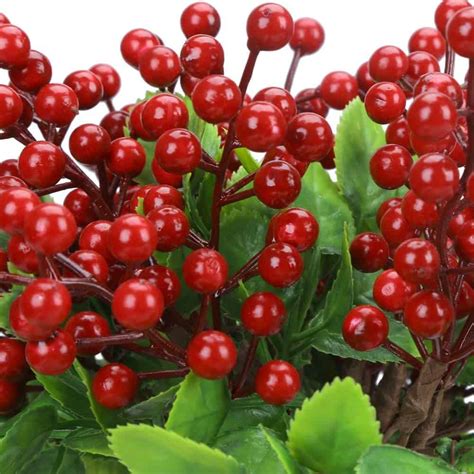 6 Pcs Red Artificial Berry Stems Holly Christmas Berries Artificial
