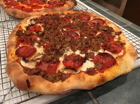 Pepperoni Sausage And Mushroom Pizza With Homemade Dough And Sauce R Pizza