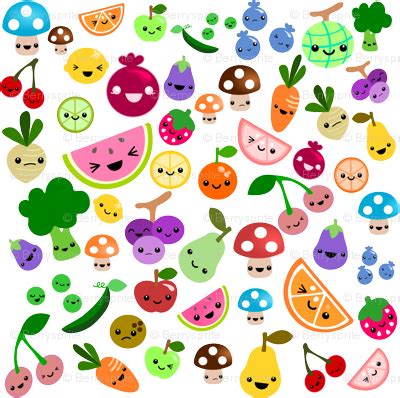 Maybe you would like to learn more about one of these? Colorful fabrics digitally printed by Spoonflower - cluttered fruits | Cute kawaii drawings ...