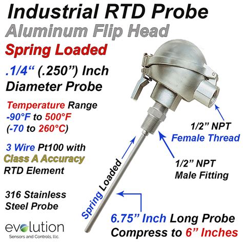 Industrial Rtd Spring Loaded With Aluminum Flip Top Connection Head