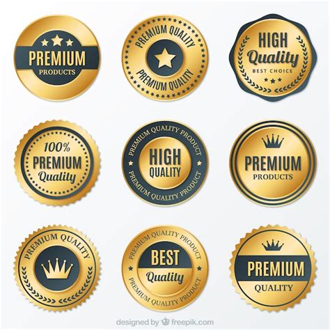 Collection Of Premium Golden Round Badges Vector Free Download