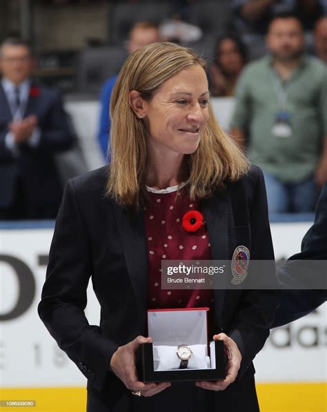 Hall Of Fame Inductee Jayna Hefford Is Honored Prior To The 2018